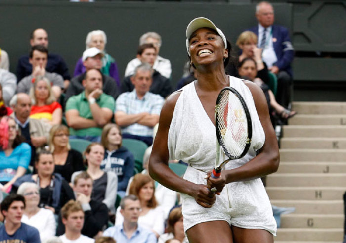 Venus Williams of the U.S. reacts after defeating Kimiko Date-Krumm of Japan at the Wimbledon tennis championships in London June 22, 2011