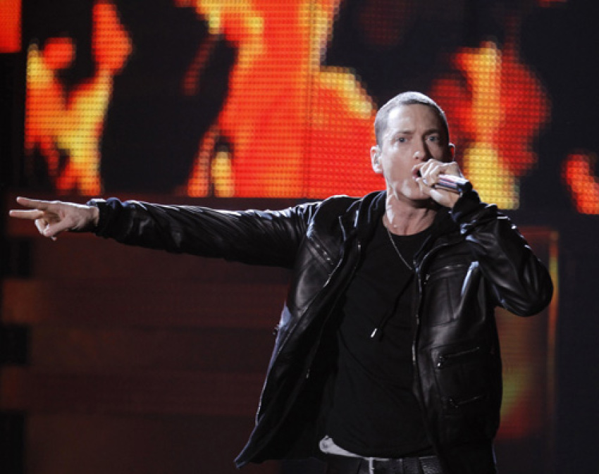 Eminem performing "Love The Way You Lie" at the 53rd annual Grammy Awards in Los Angeles, California, February 13, 2011.