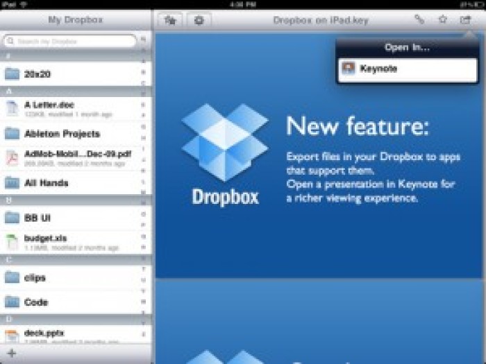 Screenshot of the DropBox App