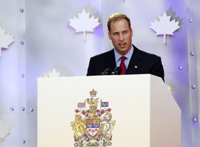 Britain's Prince William speaks during Canada Day celebrations on Parliament Hill in Ottawa July 1, 2011. Prince William and his wife Catherine, Duchess of Cambridge, are on a royal tour of Canada from June 30 to July 8.