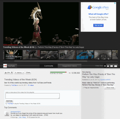 Snapshot of Youtube's new video interface.