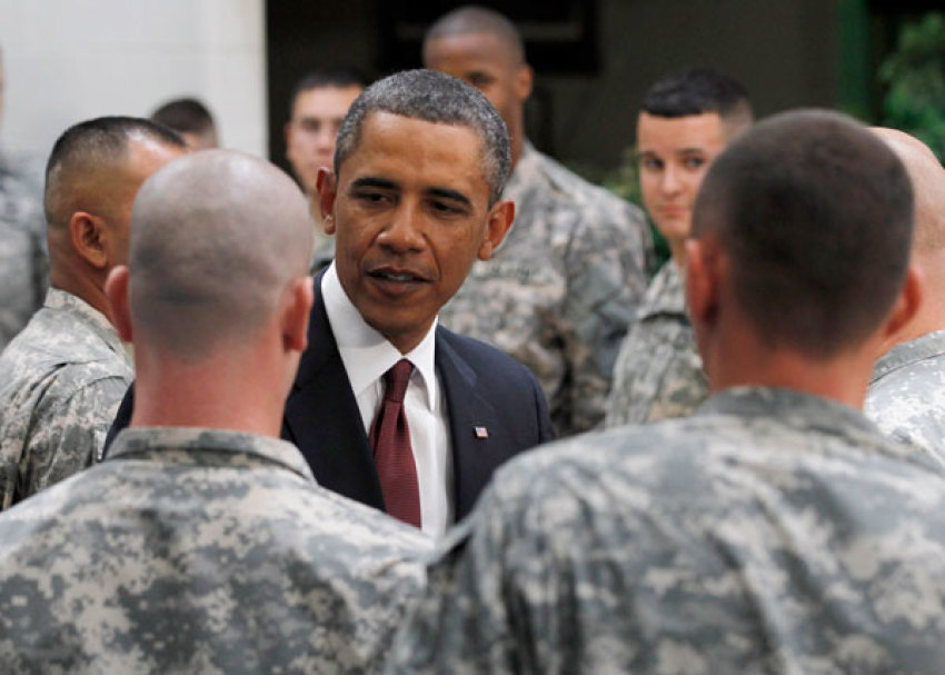 U.S. President Barack Obama thanks U.S. Army troops for their service at Fort Bliss, Texas, August 31, 2010.