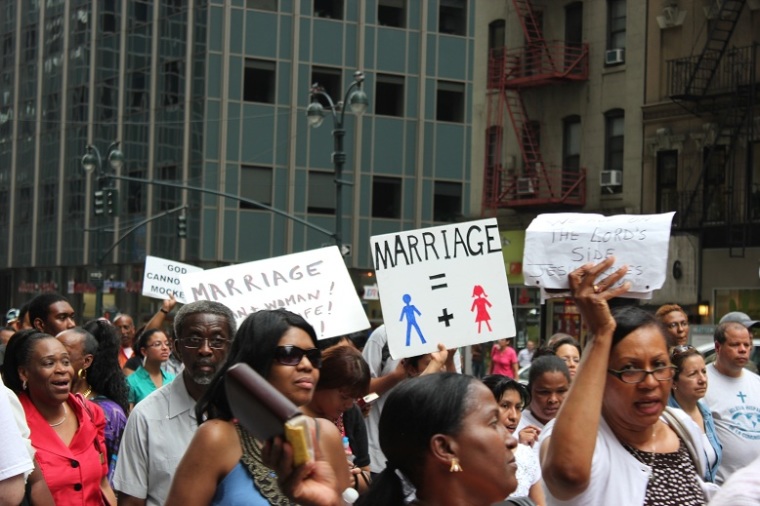 Thousands marched in the 'Let the People Vote' rally in Manhattan on July 24, 2011 to protest of New York's gay marriage law and demand that state lawmakers put the issue before voters through a statewide referendum.