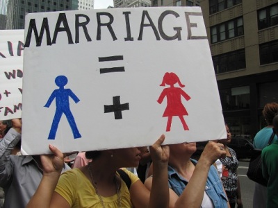 A protester holds up a sign in support of the traditional definition of marriage at the 'Let the People Vote' rally in Manhattan on July 24, 2011.