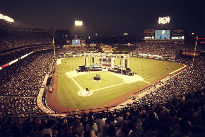 A total of 115,000 attended the 2011 Harvest Crusade in Anaheim, Aug. 12-14. More than 12,000 people made decisions for Christ over the three days, led by evangelist Greg Laurie.