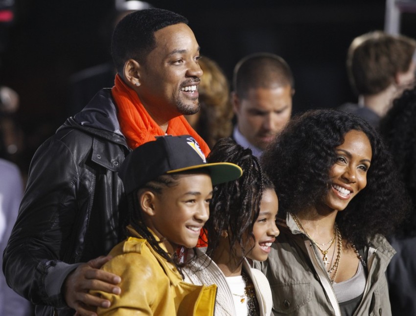 Actor Will Smith poses with his wife Jada Pinkett Smith, son Jaden and daughter Willow at the premiere of the documentary "Justin Bieber: Never Say Never" at Nokia theatre in Los Angeles February 8, 2011. The documentary opens in the U.S. on February 11.