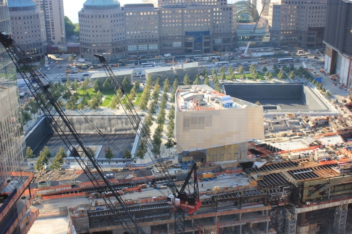 A photo of the two pools that will mark the sites of the twin towers at the National September 11 Memorial and Museum in New York City, New York on September 2, 2011.