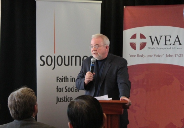 Jim Wallis, President and Chief Executive Officer of Sojourners, speaks at a press conference near ground zero on Sept. 9, 2011.