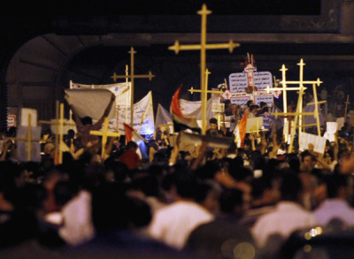 Egyptian Christians march in Cairo during a protest against an attack on a church in southern Egypt on Oct. 9, 2011. 