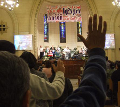 Worshippers attend service at a Coptic Church in Egypt, October 2011.