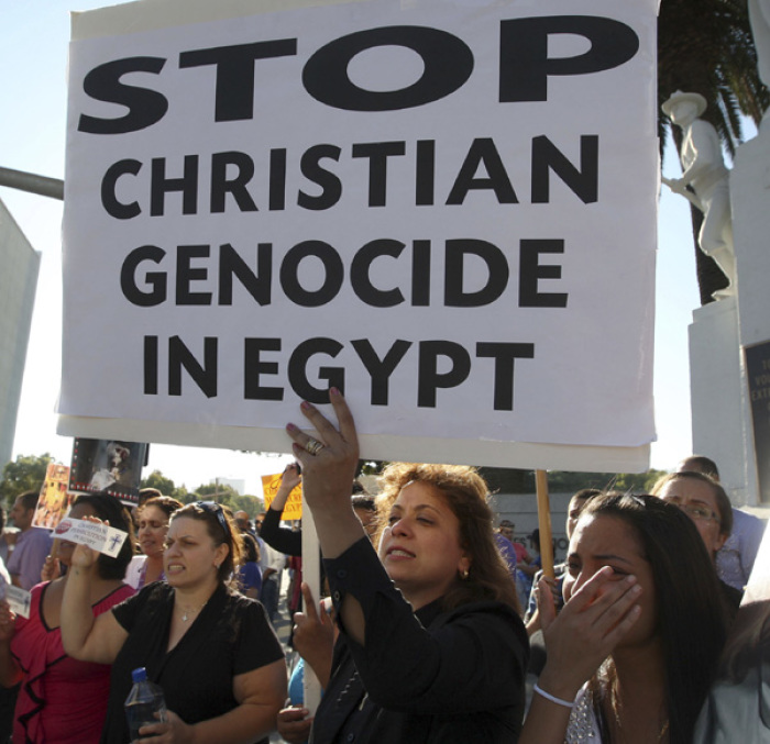 Coptic Christians protest against the killings of people during clashes in Cairo between Christian protesters and military police, and what the demonstrators say is persecution of Christians.