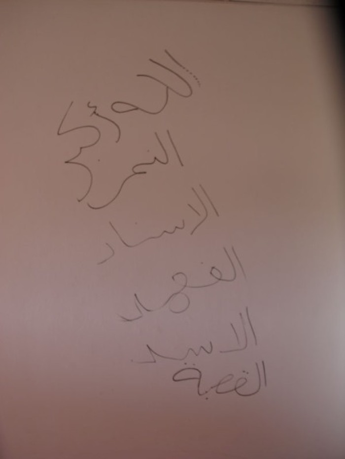 The names of anti-Gaddafi brigades written on an inside wall of the Mahari Hotel in Sirte: “God is great'; 'The Tiger'; [illegible]; 'The Jaguar'; 'The Lion' and 'The Citadel”.