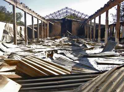 A view shows the ruins after the Living Faith Church was burnt down in Yobe state, North east Nigeria, November 8, 2011. Nigeria's police said they had arrested suspected members of an Islamist sect Boko Haram which began a violent campaign for more widespread adoption of Sharia law across Nigeria in 2009.