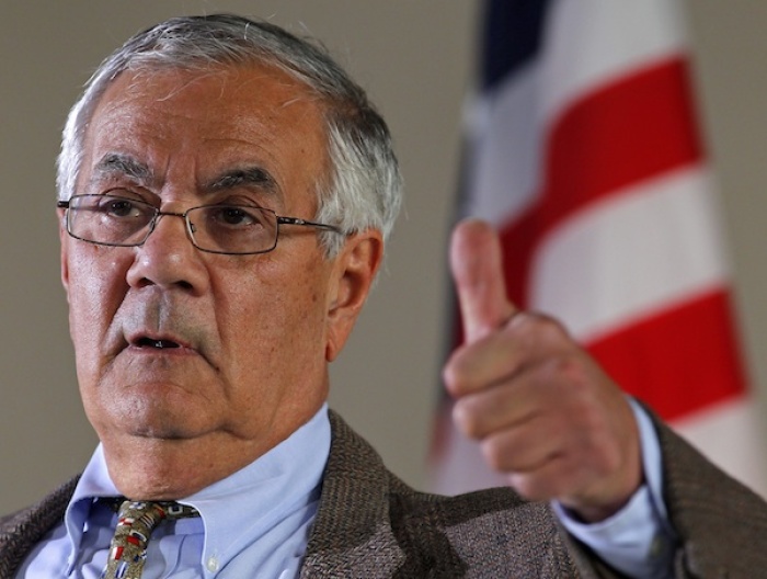 Rep. Barney Frank, D-Mass, gestures while speaking at a news conference announcing that he would not seek a 17th term in congress next year in Newton, Massachusetts, November 28, 2011.