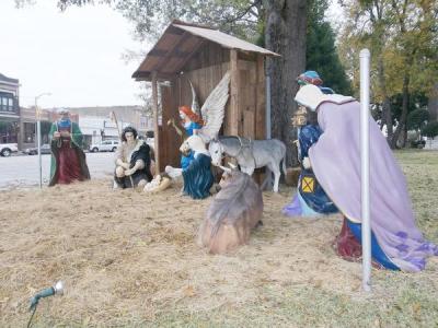 The constitutional legality of the nativity scene (above) displayed on the lawn at Henderson County Courthouse in east Texas being is being contested by the Freedom From Religion Foundation, and atheist group based in Madison, Wis., Dec. 6, 2011.