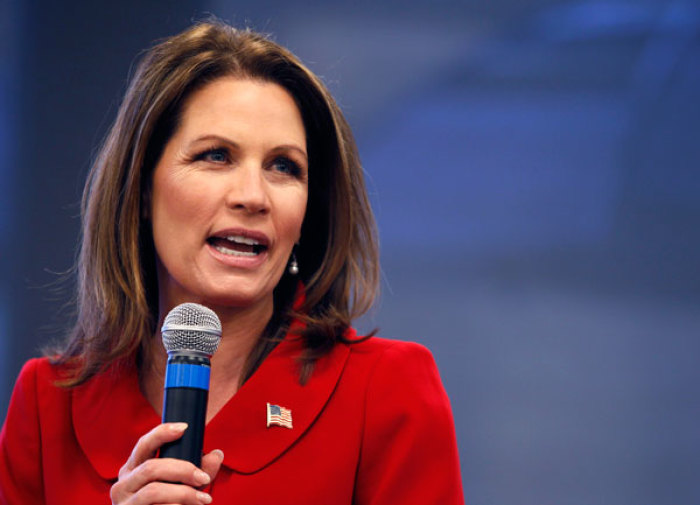 Then U.S. Republican presidential candidate and Minnesota Congresswoman Michele Bachmann speaks to the employees of Nationwide Insurance Company during a campaign stop in Des Moines, Iowa December 9, 2011.