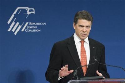 Republican presidential candidate Governor Rick Perry of Texas speaks at the Republican Jewish Coalition's (RJC) 2012 Republican Presidential Candidates Forum in Washington December 7, 2011.