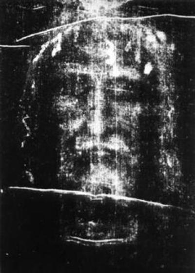 A negative version photo of the Shroud of Turin, Cathedral of Saint John the Baptist in Turin, Italy, revealing a face commonly associated with Jesus Christ, taken in August 1978.