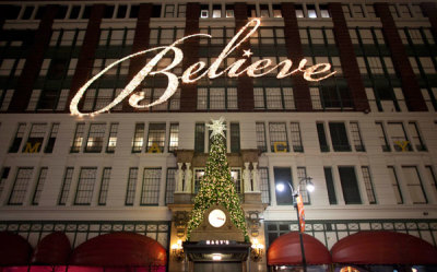 Christmas decorations light up the outside of Macy's department store in Herald Square, New York December 2, 2011.