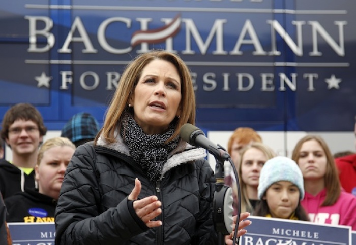 U.S. Republican presidential candidate and Representative Michele Bachmann (R-MN) talks to students and supporters at the Grundy Center High School in Grundy Center, Iowa, December 19, 2011.
