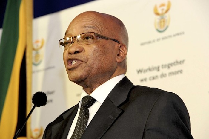 South African President Jacob Zuma speaks during a media briefing at the Union Building in Pretoria, in this Oct. 24, 2011, file photo.