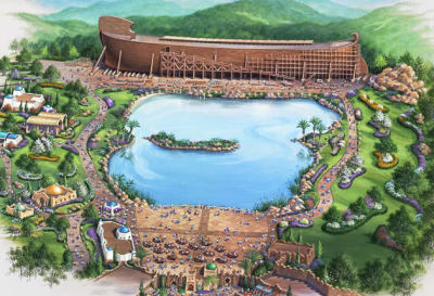 An illustration of the planned Ark Encounter theme park of Kentucky. The project has been suffering from low donations and delays in its ground-breaking date.