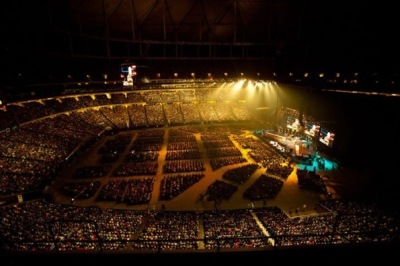 More than 40,000 university students inside the Georgia Dome stadium in Atlanta are trying to make an impact against human slavery at the four-day Passion 2012 conference, Jan. 3, 2012.