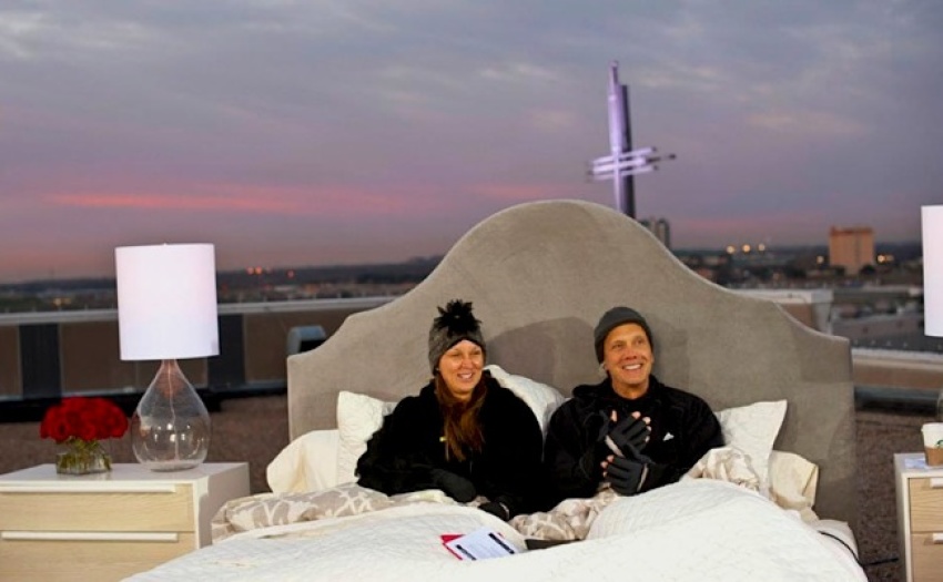 Pastor Ed Young and his wife, Lisa, shared several photos of them in a bed on the roof of Fellowship Church in Grapevine, Texas, Jan. 13, 2012. The pair was undertaking a 24-hour "bed-in" to discuss issues related to sex, marriage, and the church.