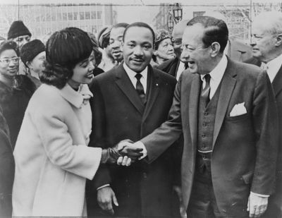 New York City Mayor Robert Wagner greets Dr. and Mrs. Martin Luther King, Jr. at City Hall in this 1964 file photo.