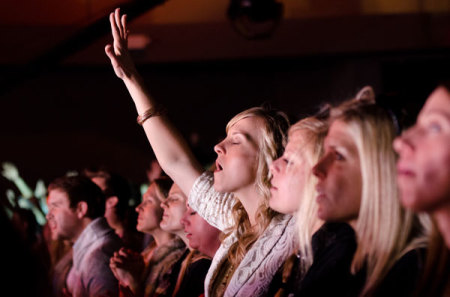 Attendees of the Code Orange Revival worship at Elevation Church in Charlotte, N.C., Jan. 14, 2012.