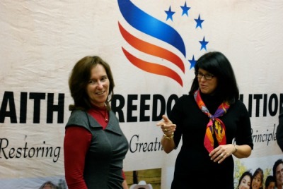 Jackie Gingrich Cushman and Kathy Gingrich Lubbers campaign for their father, former Speaker of the House Newt Gingrich, in Myrtle Beach, South Carolina at a Faith & Freedom reception on Jan. 16, 2012.