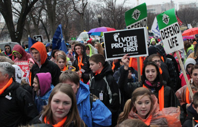 Pro-lifers demonstrate in the 39th Annual March for Life in Washington, D.C., Jan. 23, 2012.