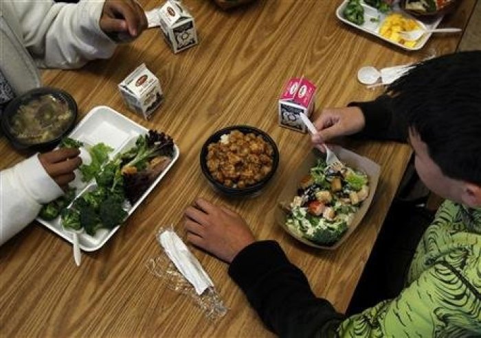 Students eat a healthy lunch at Marston Middle School in San Diego, California, March 7, 2011.