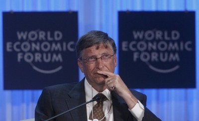 Microsoft founder Bill Gates attends a session at the World Economic Forum (WEF) in Davos, Jan. 26, 2012.