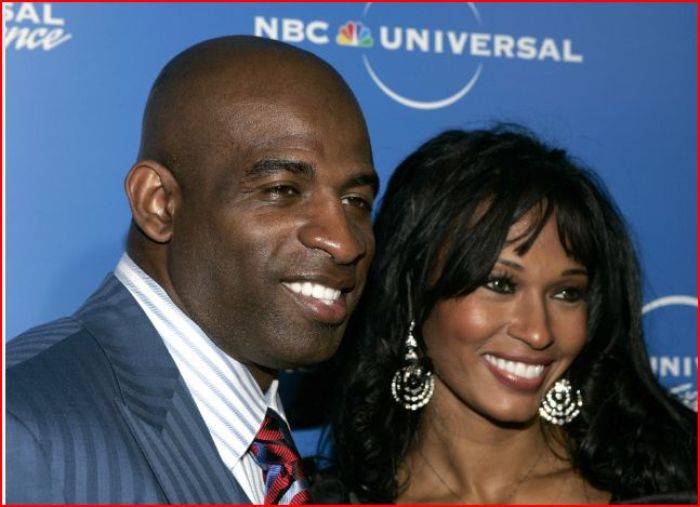 Former NFL player Deion Sanders and his ex-wife Pilar, at the NBC Universal Experience as part of upfront week in New York on May 12, 2008.