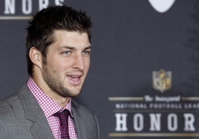 Tim Tebow arrives for the Inaugural National Football League Honors at Super Bowl XLVI in Indianapolis, Ind., Feb. 4, 2012.