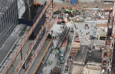 A crane cabling snapped causing a serious accident at the World Trade Center construction site at about 10 a.m. Thursday, Feb. 16, 2012. No casualties were immediately reported.