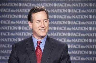 U.S. Republican presidential candidate Rick Santorum is pictured as he appears on ''Face the Nation'' from a remote location in Sterling, Virginia February 19, 2012.