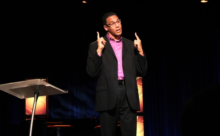 Miles McPherson, senior pastor of the Rock Church in San Diego, Calif., speaking during the National Religious Broadcasters (NRB) convention in Nashville Tenn. on Feb. 20, 2012.