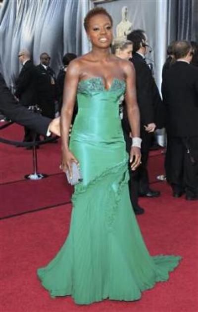 Viola Davis, best actress nominee for her role in 'The Help' poses as she arrives at the 84th Academy Awards in Hollywood, Feb. 26, 2012.