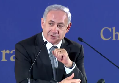 Israeli Prime Minister Benjamin Netanyahu speaking during Christians United for Israel (CUFI) 2012 conference in Jerusalem on March 18, 2012.