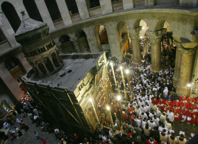 Christians at the Church of the Holy Sepulcher in the Old City of Jerusalem.