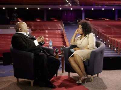 Bishop T. D. Jakes of The Potter's House in Dallas, Texas, is interviewed by Oprah Winfrey in an episode that aired Sunday, April 8, 2012.