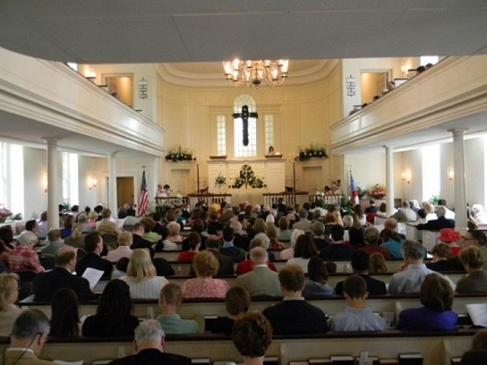 The historic sanctuary of The Falls Church. A continuing congregation of The Episcopal Church worships on Easter Sunday, 2012.