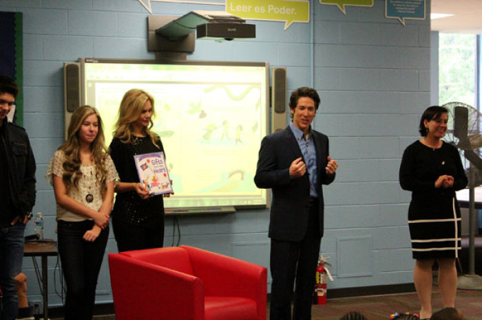 Joel Osteen tells the students at Amidon-Bowen Elementary School that they will do great things, be the next leaders and that he is praying for them on Thursday, April 26, 2012 in Washington, D.C.
