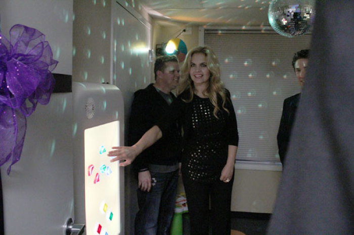 Victoria Osteen touches one of the toys in the Sensory Room at the 'New Day' Women's Transitional Home for homeless women with children in Southeast Washington, D.C. on Thursday, April 26, 2012. The Sensory room is part of the Champions Club, created by Lakewood Church, as a center designed for special needs children that has toys and equipments meant to stimulate the children's senses.
