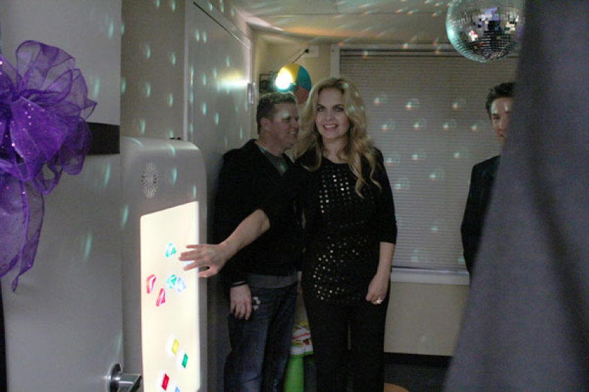 Victoria Osteen touches one of the toys in the Sensory Room at the 
