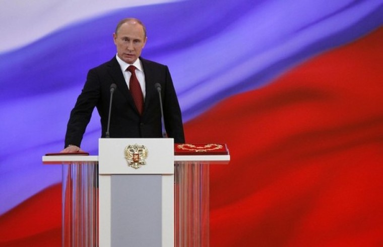 Vladimir Putin is sworn in as the new Russian President during a ceremony at the Kremlin in Moscow, May 7, 2012.