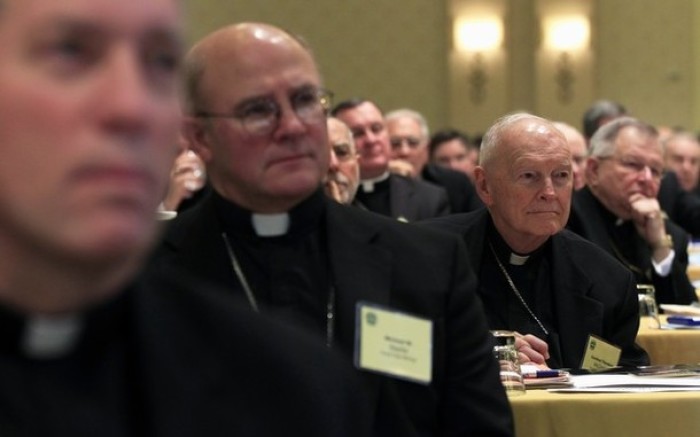 Bishops listen to an address by Archbishop Timothy Dolan of New York during the United States Conference of Catholic Bishops in Baltimore, Maryland November 14, 2011.