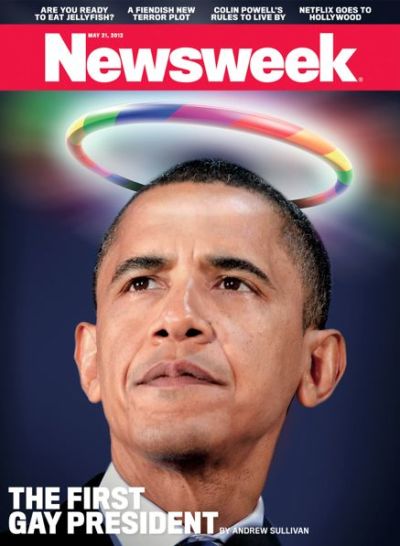 Newsweek magazine's May 21, 2012, cover features President Obama as 'The First Gay President' for a cover report by writer Andrew Sullivan.